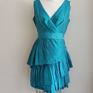 Max andCleo Turquoise Tiered Taffeta Dress